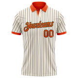 Custom Cream Navy Pinstripe Orange-Green Performance Polo Shirt