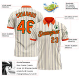 Custom Cream Navy Pinstripe Orange-Green Performance Polo Shirt