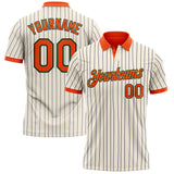 Custom Cream Navy Pinstripe Orange-Green Performance Polo Shirt
