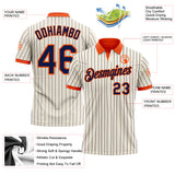 Custom Cream Navy Pinstripe-Orange Performance Polo Shirt