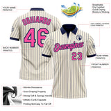 Custom Cream Navy Pinstripe-Pink Performance Polo Shirt