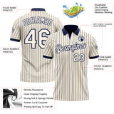 Custom Cream Navy Pinstripe-Navy Performance Polo Shirt