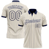 Custom Cream Navy Pinstripe-Navy Performance Polo Shirt