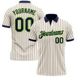 Custom Cream Navy Pinstripe-Neon Green Performance Polo Shirt