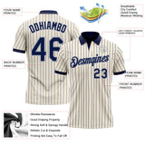 Custom Cream Navy Pinstripe-Gray Performance Polo Shirt