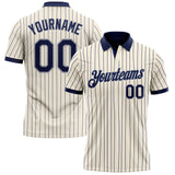 Custom Cream Navy Pinstripe-Gray Performance Polo Shirt