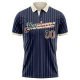 Custom Navy White Pinstripe Vintage USA Flag-Cream Patriotic Performance Polo Shirt