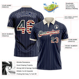 Custom Navy White Pinstripe Vintage USA Flag-Cream Patriotic Performance Polo Shirt