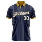 Custom Navy White Pinstripe-Old Gold Performance Polo Shirt
