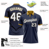 Custom Navy White Pinstripe-Old Gold Performance Polo Shirt