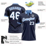 Custom Navy White Pinstripe-Light Blue Performance Polo Shirt