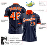 Custom Navy White Pinstripe-Orange Performance Polo Shirt