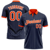 Custom Navy White Pinstripe-Orange Performance Polo Shirt