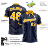 Custom Navy White Pinstripe-Gold Performance Polo Shirt