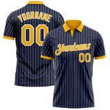 Custom Navy White Pinstripe-Gold Performance Polo Shirt