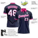 Custom Navy White Pinstripe-Pink Performance Polo Shirt