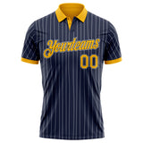 Custom Navy White Pinstripe-Gold Performance Polo Shirt
