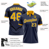 Custom Navy White Pinstripe-Gold Performance Polo Shirt