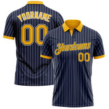 Custom Navy White Pinstripe-Gold Performance Polo Shirt