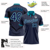 Custom Navy White Pinstripe-Teal Performance Polo Shirt