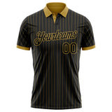 Custom Black Old Gold Pinstripe-Old Gold Performance Polo Shirt