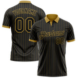 Custom Black Old Gold Pinstripe-Old Gold Performance Polo Shirt