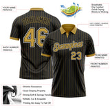 Custom Black Old Gold Pinstripe Old Gold-White Performance Polo Shirt