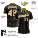 Custom Black Old Gold Pinstripe-White Performance Polo Shirt