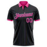 Custom Black Light Blue Pinstripe-Pink Performance Polo Shirt