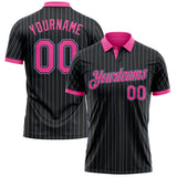 Custom Black Light Blue Pinstripe-Pink Performance Polo Shirt