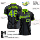 Custom Black Light Blue Pinstripe Neon Green-Light Blue Performance Polo Shirt