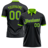 Custom Black Light Blue Pinstripe Neon Green-Light Blue Performance Polo Shirt