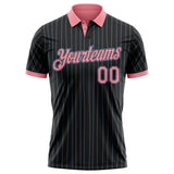Custom Black Light Blue Pinstripe-Medium Pink Performance Polo Shirt