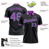 Custom Black Light Blue Pinstripe-Medium Purple Performance Polo Shirt