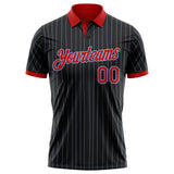 Custom Black Light Blue Pinstripe-Red Performance Polo Shirt