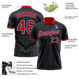 Custom Black Light Blue Pinstripe-Red Performance Polo Shirt