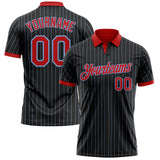 Custom Black Light Blue Pinstripe-Red Performance Polo Shirt
