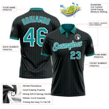 Custom Black Teal Pinstripe-White Performance Polo Shirt