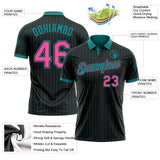 Custom Black Teal Pinstripe-Pink Performance Polo Shirt