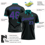 Custom Black Teal Pinstripe-Purple Performance Polo Shirt