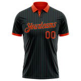 Custom Black Teal Pinstripe Orange-Teal Performance Polo Shirt