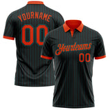 Custom Black Teal Pinstripe Orange-Teal Performance Polo Shirt