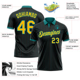Custom Black Teal Pinstripe-Gold Performance Polo Shirt