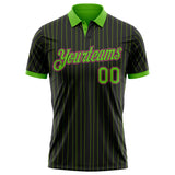 Custom Black Neon Green Pinstripe-Pink Performance Polo Shirt