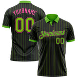Custom Black Neon Green Pinstripe-Pink Performance Polo Shirt