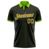 Custom Black Neon Green Pinstripe-Pink Performance Polo Shirt