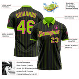 Custom Black Neon Green Pinstripe-Pink Performance Polo Shirt