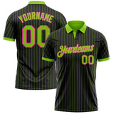 Custom Black Neon Green Pinstripe-Pink Performance Polo Shirt