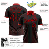 Custom Black Red Pinstripe-Red Performance Polo Shirt