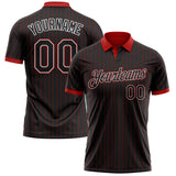 Custom Black Red Pinstripe-White Performance Polo Shirt
